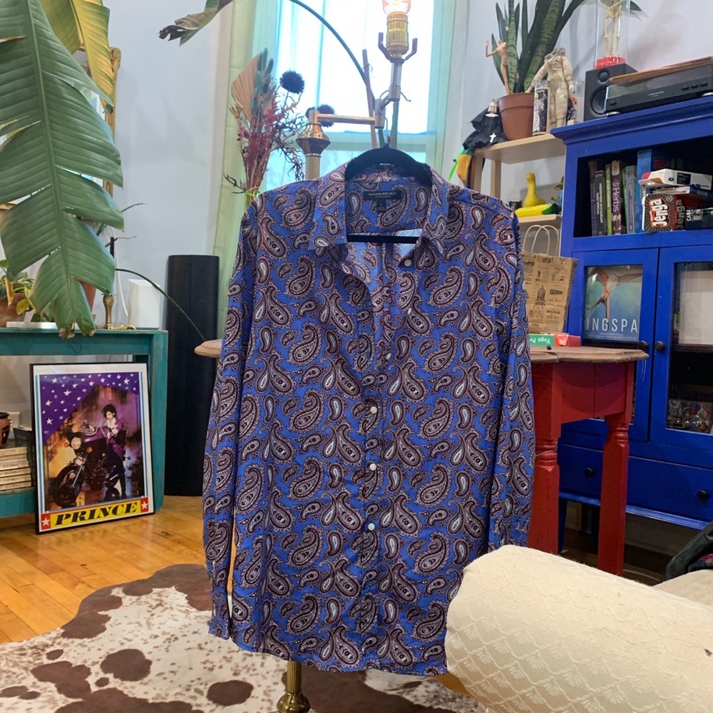 blue paisley banana republic dillon button up
